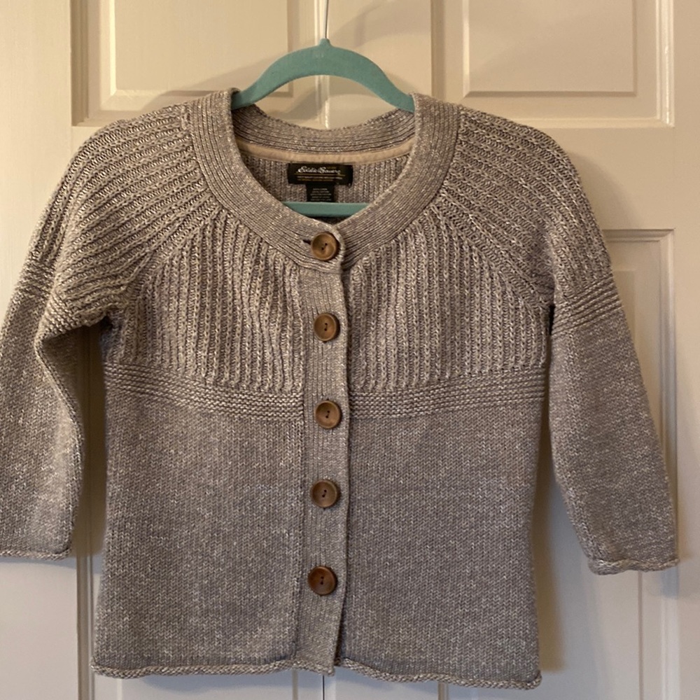 Eddie Bauer Cardigan 3/4 Sleeve, Tan, Petite XS